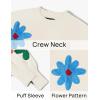 imageZESICA Womens Long Puff Sleeve Sweaters Casual Crewneck Ribbed Knit Flower Color Block Loose Pullover TopsIvory