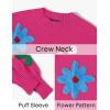 imageZESICA Womens Long Puff Sleeve Sweaters Casual Crewneck Ribbed Knit Flower Color Block Loose Pullover TopsRose