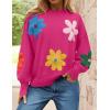imageZESICA Womens Long Puff Sleeve Sweaters Casual Crewneck Ribbed Knit Flower Color Block Loose Pullover TopsRose