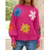 imageZESICA Womens Long Puff Sleeve Sweaters Casual Crewneck Ribbed Knit Flower Color Block Loose Pullover TopsRose