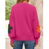 imageZESICA Womens Long Puff Sleeve Sweaters Casual Crewneck Ribbed Knit Flower Color Block Loose Pullover TopsRose