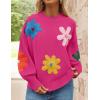 imageZESICA Womens Long Puff Sleeve Sweaters Casual Crewneck Ribbed Knit Flower Color Block Loose Pullover TopsRose