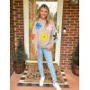 imageZESICA Womens Long Puff Sleeve Sweaters Casual Crewneck Ribbed Knit Flower Color Block Loose Pullover TopsSand