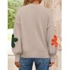 imageZESICA Womens Long Puff Sleeve Sweaters Casual Crewneck Ribbed Knit Flower Color Block Loose Pullover TopsSand
