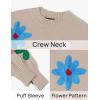 imageZESICA Womens Long Puff Sleeve Sweaters Casual Crewneck Ribbed Knit Flower Color Block Loose Pullover TopsSand