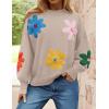 imageZESICA Womens Long Puff Sleeve Sweaters Casual Crewneck Ribbed Knit Flower Color Block Loose Pullover TopsSand