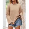 imageZESICA Womens Oversized Long Sleeve Sweaters Fall Crewneck Color Block Loose Ribbed Knit Pullover TopsCamel