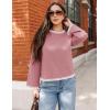 imageZESICA Womens Oversized Long Sleeve Sweaters Fall Crewneck Color Block Loose Ribbed Knit Pullover TopsPink