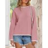 imageZESICA Womens Oversized Long Sleeve Sweaters Fall Crewneck Color Block Loose Ribbed Knit Pullover TopsPink