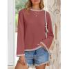 imageZESICA Womens Oversized Long Sleeve Sweaters Fall Crewneck Color Block Loose Ribbed Knit Pullover TopsRust