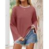 imageZESICA Womens Oversized Long Sleeve Sweaters Fall Crewneck Color Block Loose Ribbed Knit Pullover TopsRust