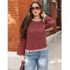 imageZESICA Womens Oversized Long Sleeve Sweaters Fall Crewneck Color Block Loose Ribbed Knit Pullover TopsRust