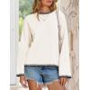 imageZESICA Womens Oversized Long Sleeve Sweaters Fall Crewneck Color Block Loose Ribbed Knit Pullover TopsWhite