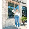 imageZESICA Womens Oversized Long Sleeve Sweaters Fall Crewneck Color Block Loose Ribbed Knit Pullover TopsWhite