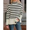 imageZESICA Womens Winter Sweaters Casual Turtleneck Long Sleeve Striped Side Slit Loose Pullover Sweater Jumper TopsApricot