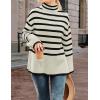 imageZESICA Womens Winter Sweaters Casual Turtleneck Long Sleeve Striped Side Slit Loose Pullover Sweater Jumper TopsApricot
