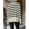 imageZESICA Womens Winter Sweaters Casual Turtleneck Long Sleeve Striped Side Slit Loose Pullover Sweater Jumper TopsApricot