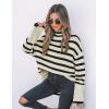 imageZESICA Womens Winter Sweaters Casual Turtleneck Long Sleeve Striped Side Slit Loose Pullover Sweater Jumper TopsApricot