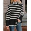 imageZESICA Womens Winter Sweaters Casual Turtleneck Long Sleeve Striped Side Slit Loose Pullover Sweater Jumper TopsBlack