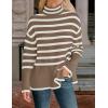 imageZESICA Womens Winter Sweaters Casual Turtleneck Long Sleeve Striped Side Slit Loose Pullover Sweater Jumper TopsBrown