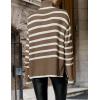 imageZESICA Womens Winter Sweaters Casual Turtleneck Long Sleeve Striped Side Slit Loose Pullover Sweater Jumper TopsBrown