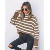 imageZESICA Womens Winter Sweaters Casual Turtleneck Long Sleeve Striped Side Slit Loose Pullover Sweater Jumper TopsBrown