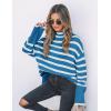 imageZESICA Womens Winter Sweaters Casual Turtleneck Long Sleeve Striped Side Slit Loose Pullover Sweater Jumper TopsCobaltblue