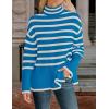 imageZESICA Womens Winter Sweaters Casual Turtleneck Long Sleeve Striped Side Slit Loose Pullover Sweater Jumper TopsCobaltblue