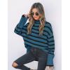 imageZESICA Womens Winter Sweaters Casual Turtleneck Long Sleeve Striped Side Slit Loose Pullover Sweater Jumper TopsDustyblue