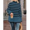 imageZESICA Womens Winter Sweaters Casual Turtleneck Long Sleeve Striped Side Slit Loose Pullover Sweater Jumper TopsDustyblue
