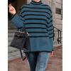 imageZESICA Womens Winter Sweaters Casual Turtleneck Long Sleeve Striped Side Slit Loose Pullover Sweater Jumper TopsDustyblue