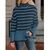 imageZESICA Womens Winter Sweaters Casual Turtleneck Long Sleeve Striped Side Slit Loose Pullover Sweater Jumper TopsDustyblue