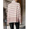 imageZESICA Womens Winter Sweaters Casual Turtleneck Long Sleeve Striped Side Slit Loose Pullover Sweater Jumper TopsDustypink