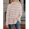 imageZESICA Womens Winter Sweaters Casual Turtleneck Long Sleeve Striped Side Slit Loose Pullover Sweater Jumper TopsDustypink