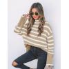 imageZESICA Womens Winter Sweaters Casual Turtleneck Long Sleeve Striped Side Slit Loose Pullover Sweater Jumper TopsKhaki