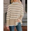 imageZESICA Womens Winter Sweaters Casual Turtleneck Long Sleeve Striped Side Slit Loose Pullover Sweater Jumper TopsKhaki