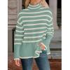 imageZESICA Womens Winter Sweaters Casual Turtleneck Long Sleeve Striped Side Slit Loose Pullover Sweater Jumper TopsLake