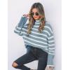 imageZESICA Womens Winter Sweaters Casual Turtleneck Long Sleeve Striped Side Slit Loose Pullover Sweater Jumper TopsLightblue