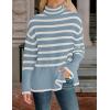 imageZESICA Womens Winter Sweaters Casual Turtleneck Long Sleeve Striped Side Slit Loose Pullover Sweater Jumper TopsLightblue