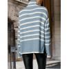imageZESICA Womens Winter Sweaters Casual Turtleneck Long Sleeve Striped Side Slit Loose Pullover Sweater Jumper TopsLightblue
