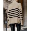 imageZESICA Womens Winter Sweaters Casual Turtleneck Long Sleeve Striped Side Slit Loose Pullover Sweater Jumper TopsNatural