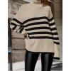 imageZESICA Womens Winter Sweaters Casual Turtleneck Long Sleeve Striped Side Slit Loose Pullover Sweater Jumper TopsNatural
