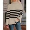 imageZESICA Womens Winter Sweaters Casual Turtleneck Long Sleeve Striped Side Slit Loose Pullover Sweater Jumper TopsNatural
