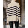 imageZESICA Womens Winter Sweaters Casual Turtleneck Long Sleeve Striped Side Slit Loose Pullover Sweater Jumper TopsNavy