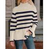 imageZESICA Womens Winter Sweaters Casual Turtleneck Long Sleeve Striped Side Slit Loose Pullover Sweater Jumper TopsNavy