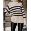 imageZESICA Womens Winter Sweaters Casual Turtleneck Long Sleeve Striped Side Slit Loose Pullover Sweater Jumper TopsNavy