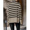 imageZESICA Womens Winter Sweaters Casual Turtleneck Long Sleeve Striped Side Slit Loose Pullover Sweater Jumper TopsOats