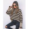 imageZESICA Womens Winter Sweaters Casual Turtleneck Long Sleeve Striped Side Slit Loose Pullover Sweater Jumper TopsOats