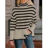 imageZESICA Womens Winter Sweaters Casual Turtleneck Long Sleeve Striped Side Slit Loose Pullover Sweater Jumper TopsOats