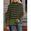 imageZESICA Womens Winter Sweaters Casual Turtleneck Long Sleeve Striped Side Slit Loose Pullover Sweater Jumper TopsOlive